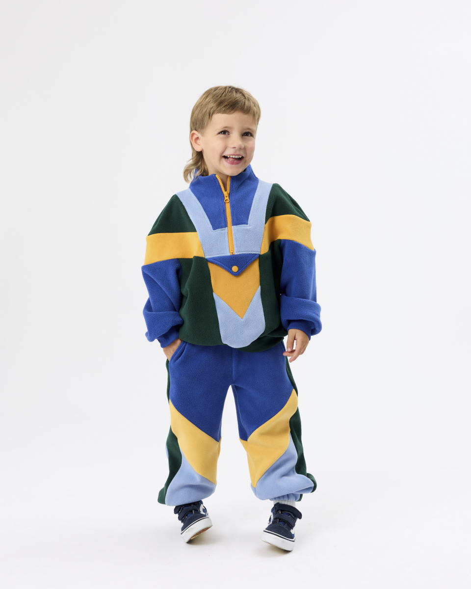 half zip blue colour block polar fleece