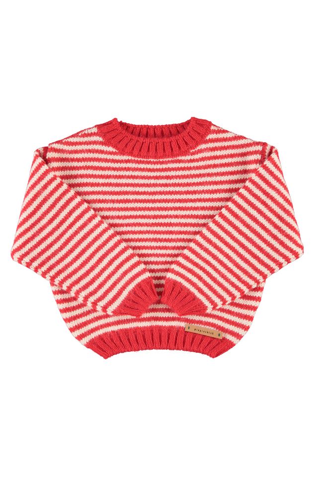 knitted sweater - red & ecru stripes