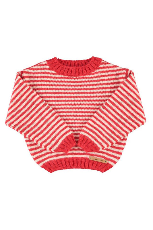 knitted sweater - red & ecru stripes