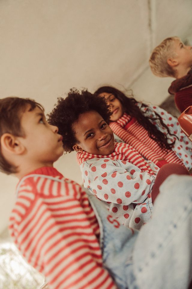 knitted sweater - red & ecru stripes