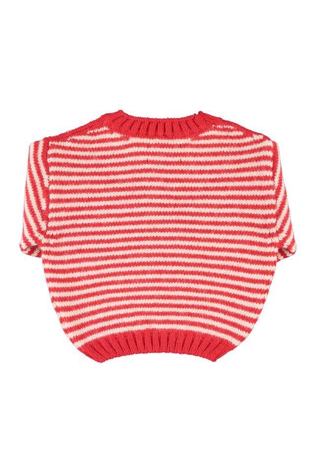 knitted sweater - red & ecru stripes