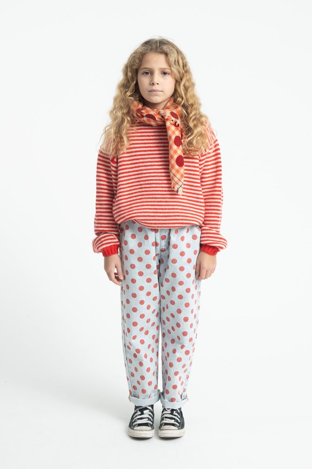 knitted sweater - red & ecru stripes