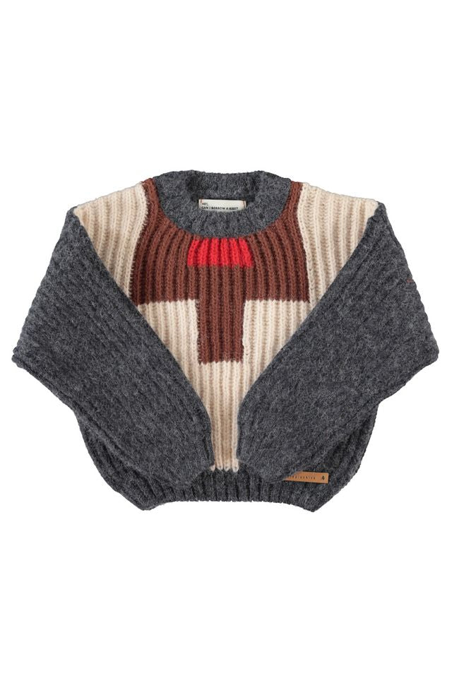 knitted sweater - dark grey multicolor geometric