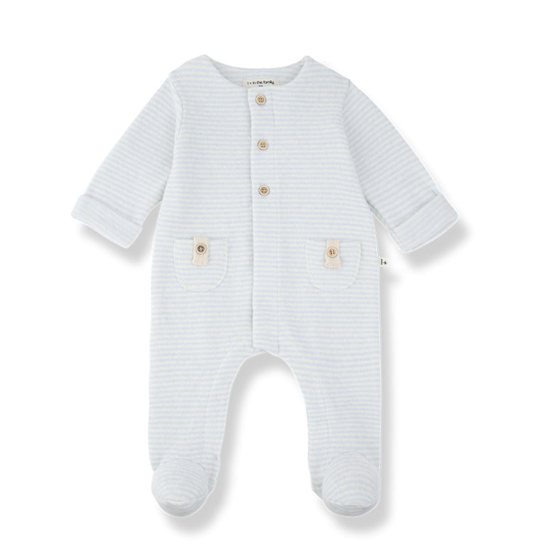 metz soft fleece striped onesie - ciel