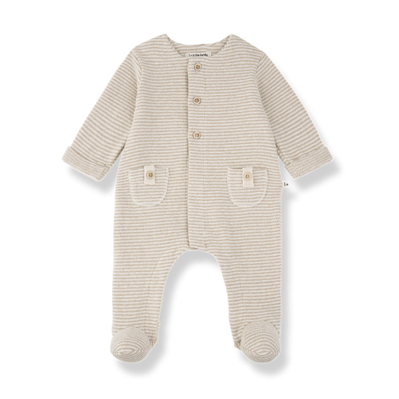 metz soft fleece striped onesie - beige