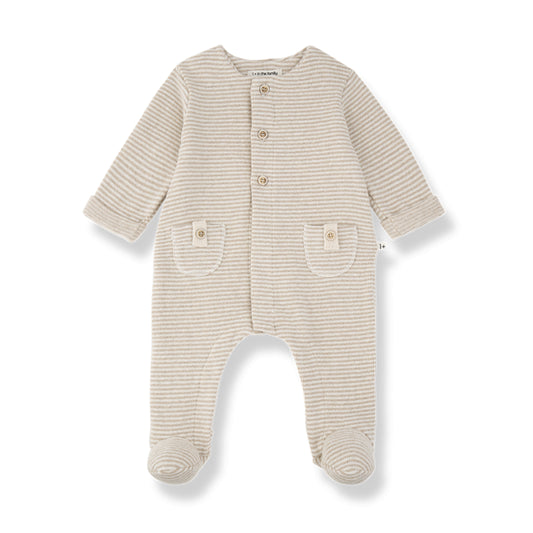 metz soft fleece striped onesie - beige