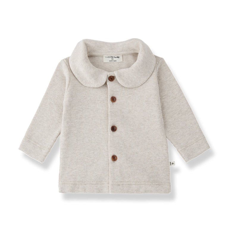 mantova rib longsleeve shirt with colar - rice