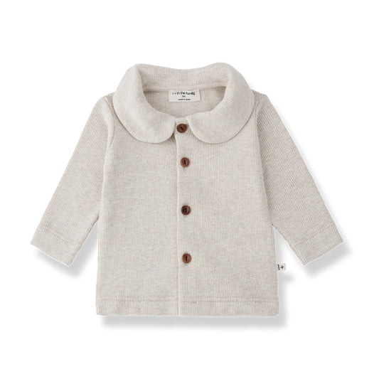 mantova rib longsleeve shirt with colar - rice