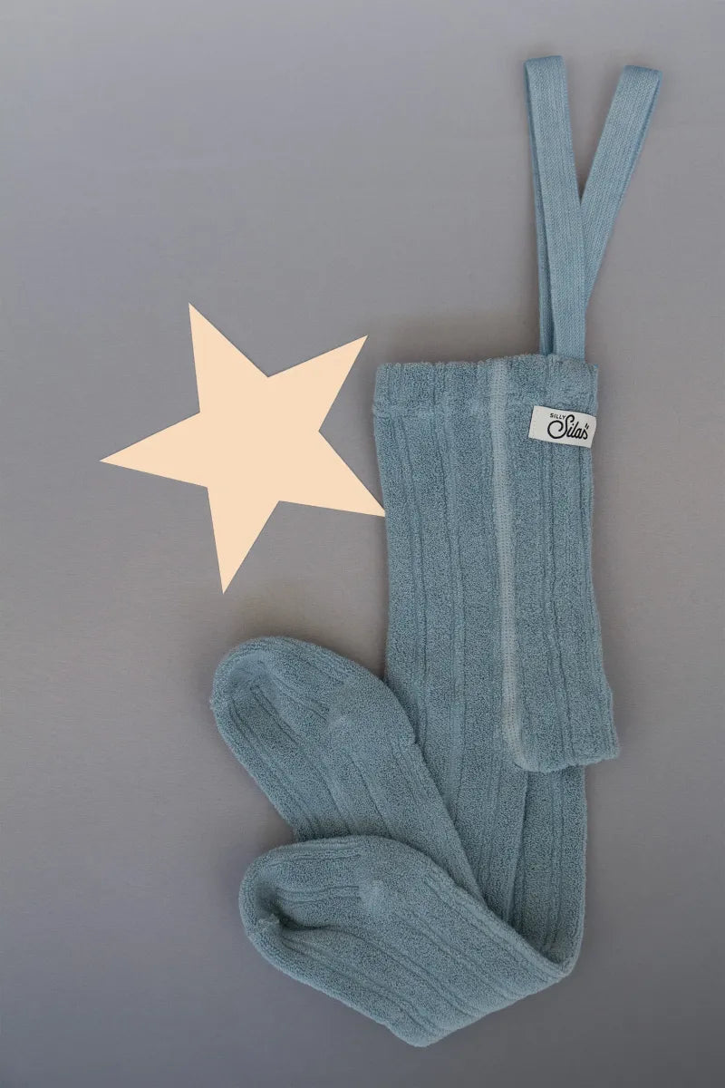 footled granny cotton tights - misty blue