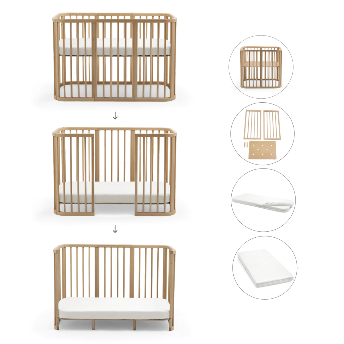 nighti bed - natural - 3 in 1 veranderbaar kinderbed