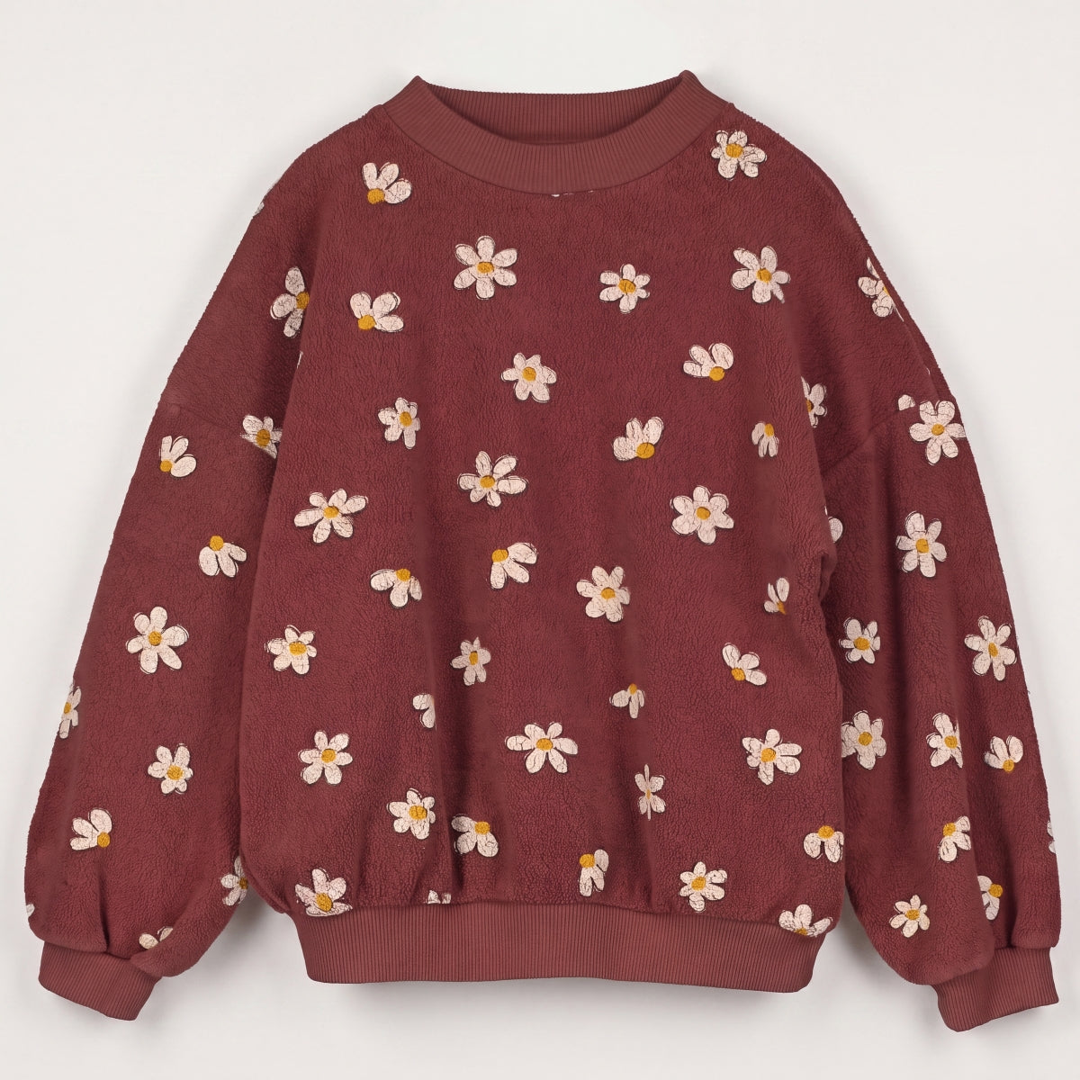 teddy sweatshirt - daisies allover - washed brown
