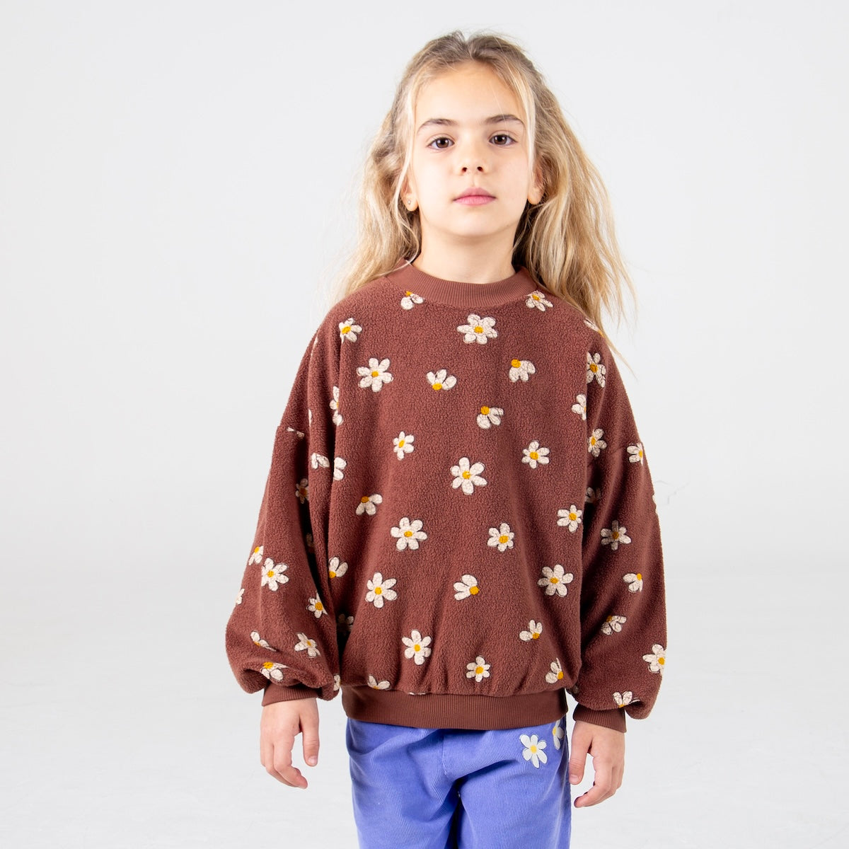 teddy sweatshirt - daisies allover - washed brown