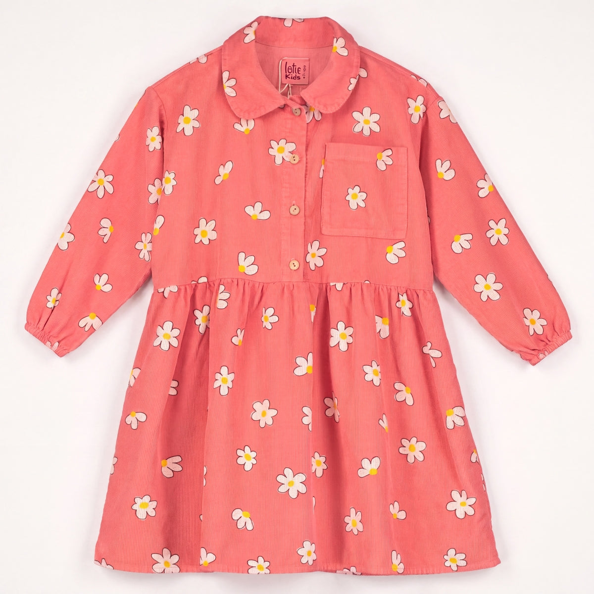 corduroy dress - daisies allover - coral