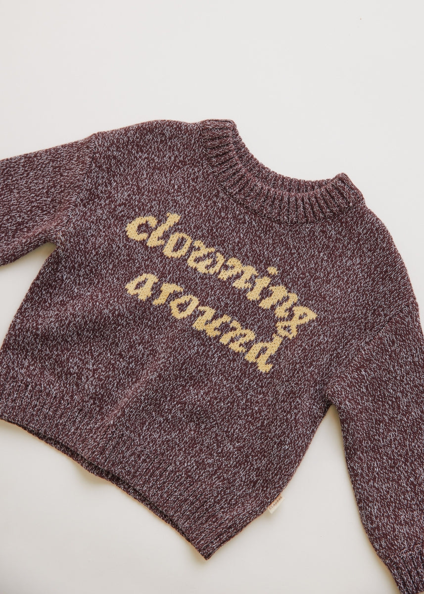 lori clowning around knit sweater
