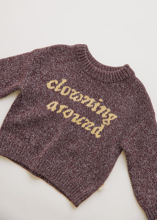 lori clowning around knit sweater