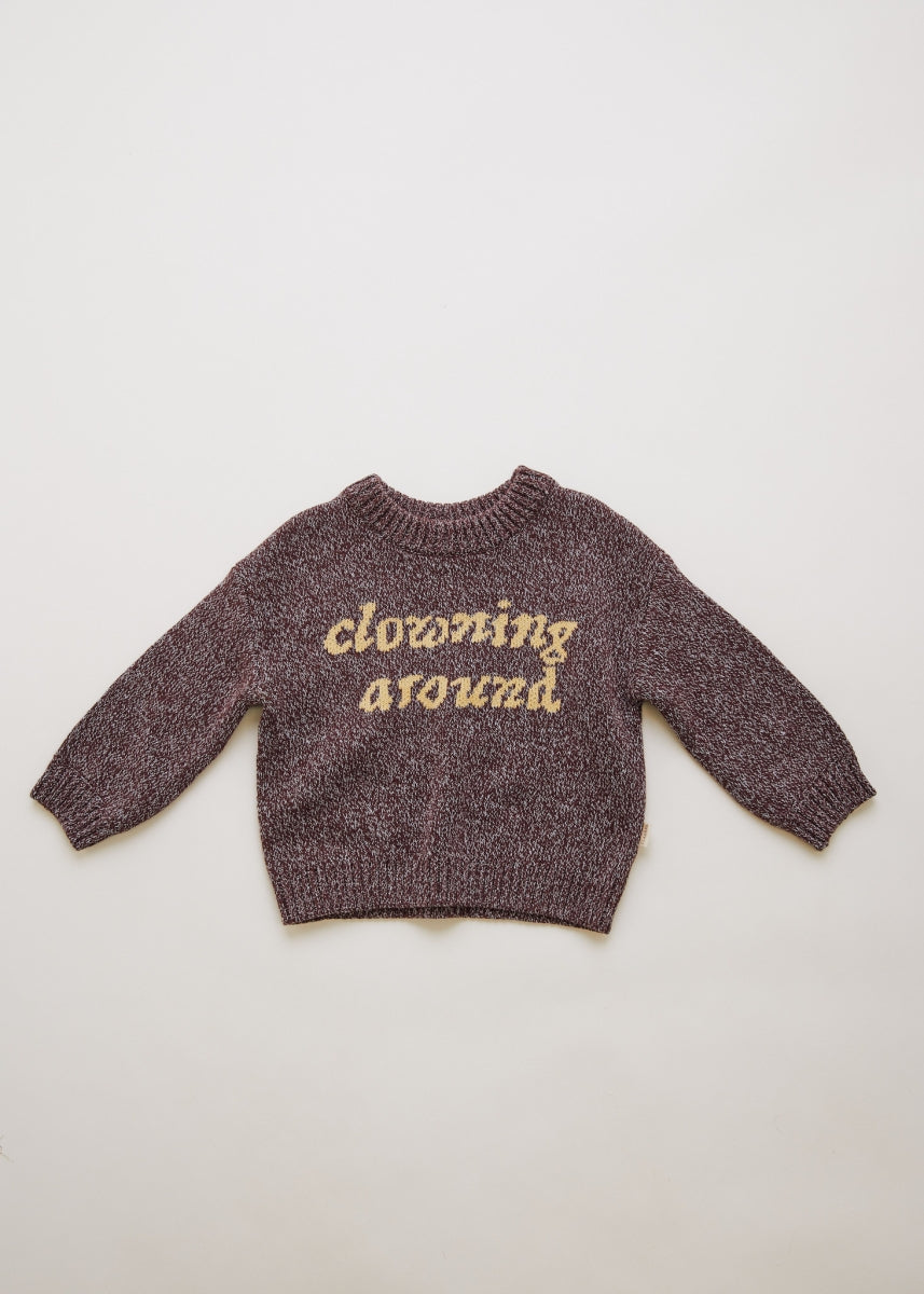 lori clowning around knit sweater