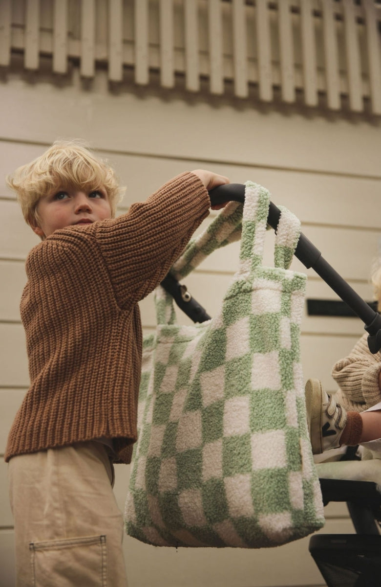 studio noos x binbamba - mom bag teddy pistachio check