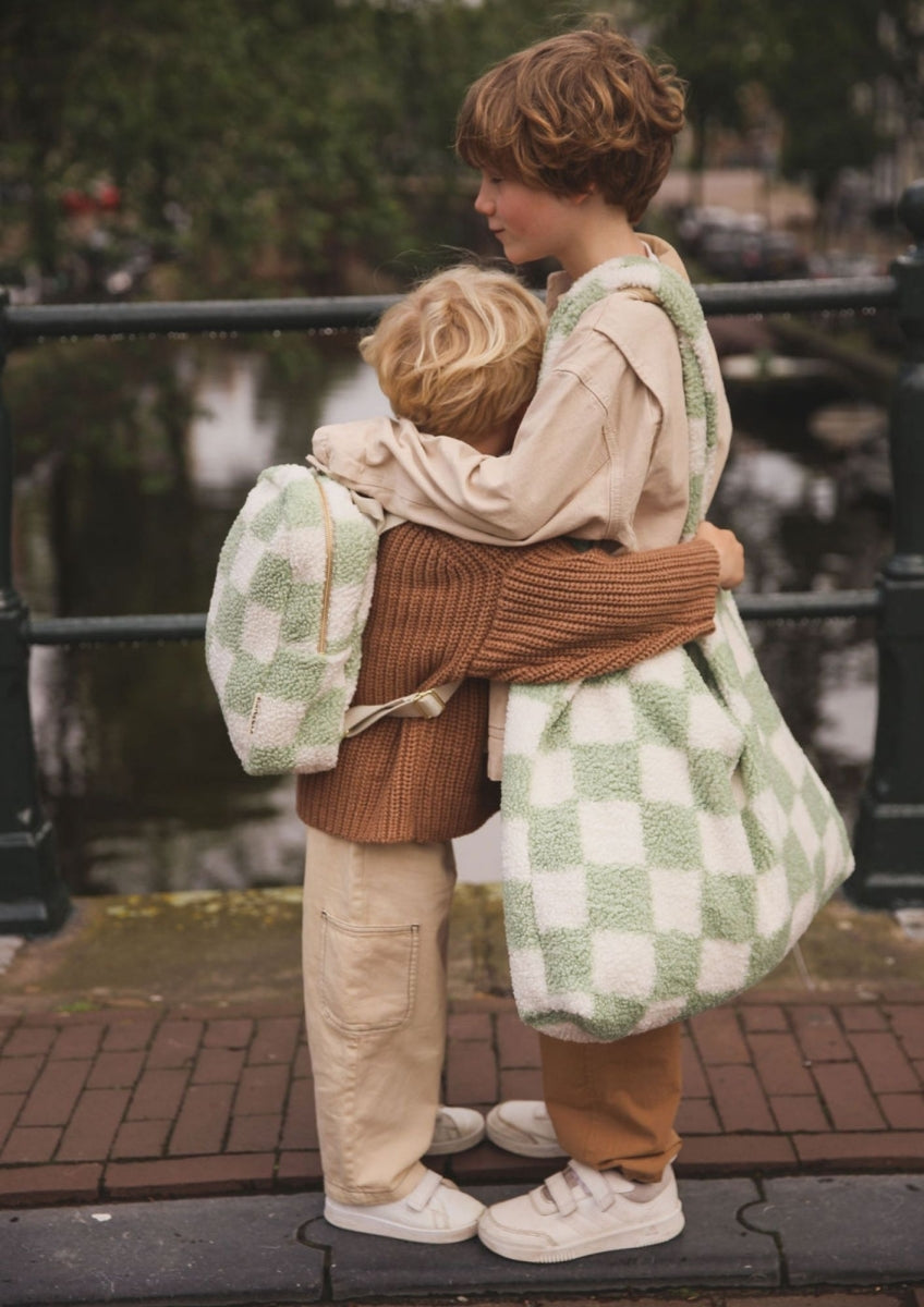 studio noos x binbamba - mom bag teddy pistachio check