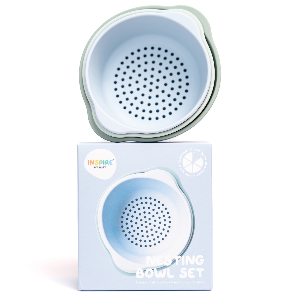 set zeefje en kommetjes - groen/blauw