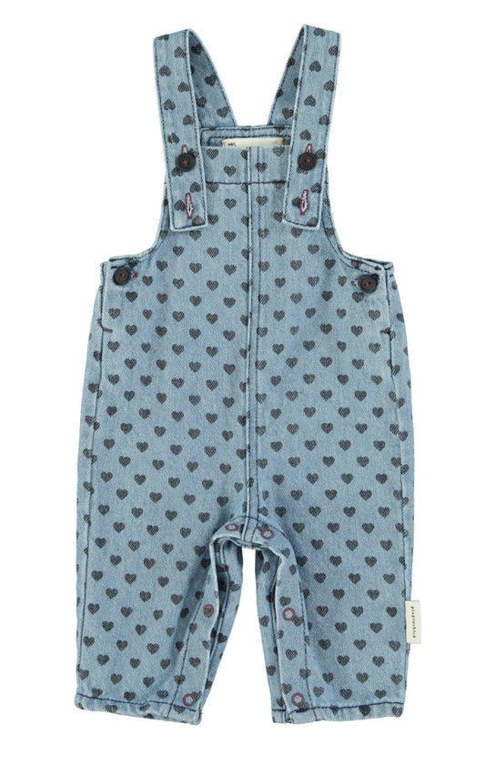 washed blue denim dungarees - black hearts - baby & kids