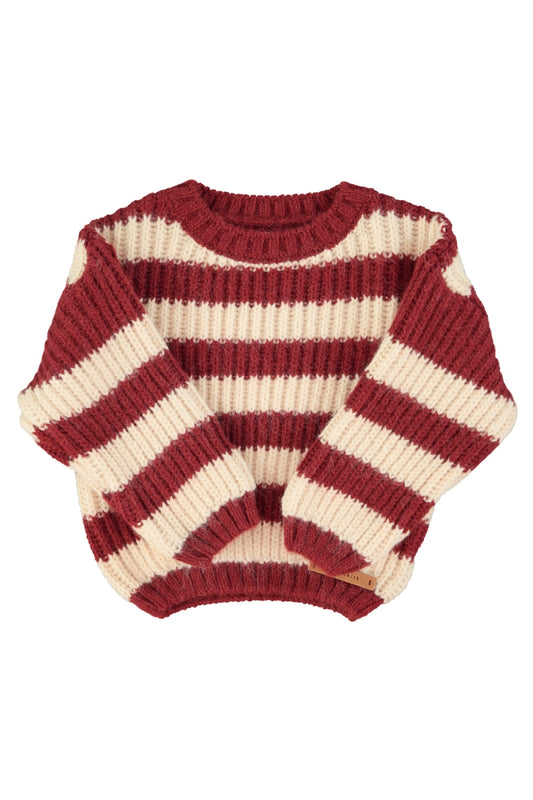 knitted sweater - bordeaux & light pink stripes - baby & kids