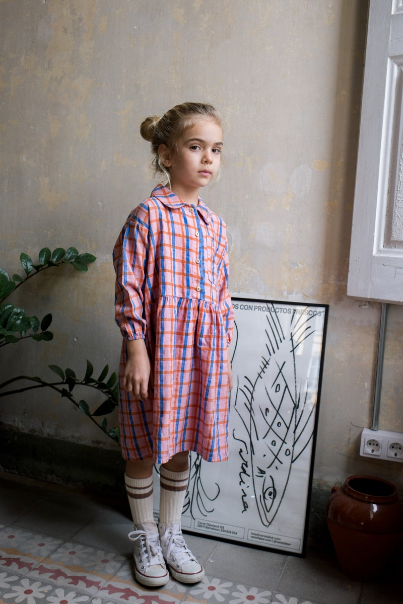 woven dress - checks - rose