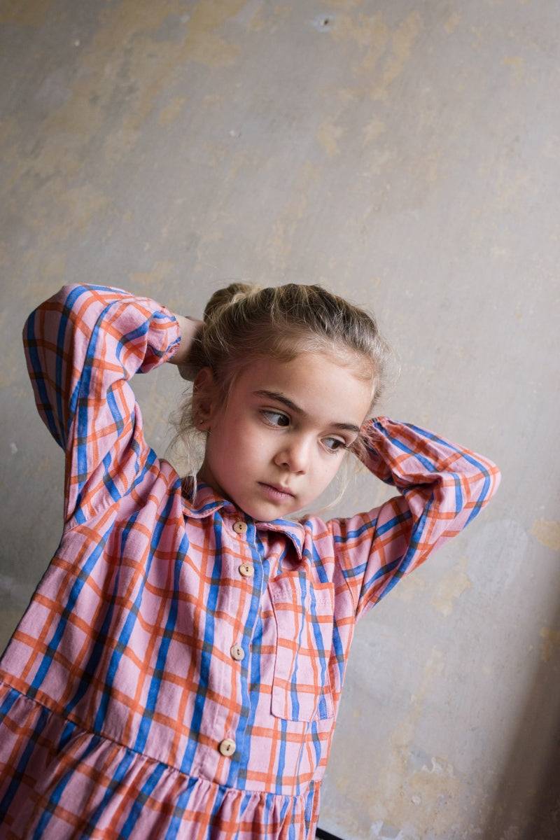woven dress - checks - rose