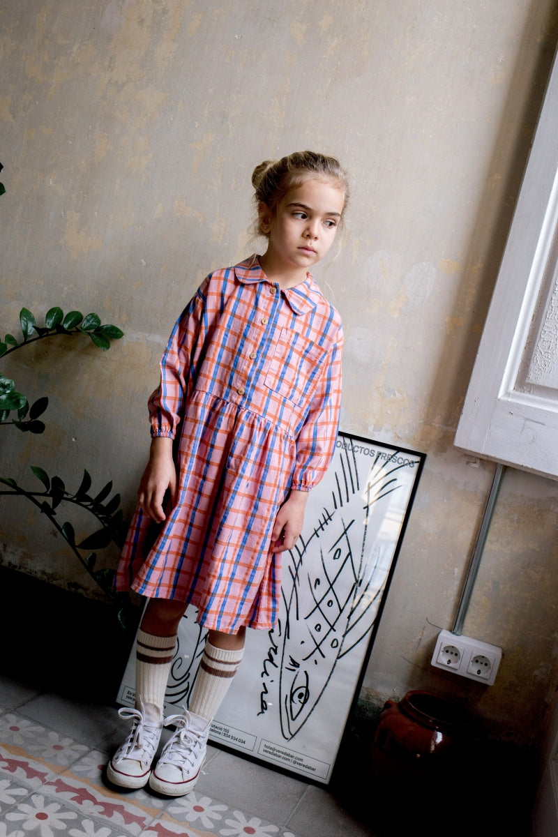 woven dress - checks - rose