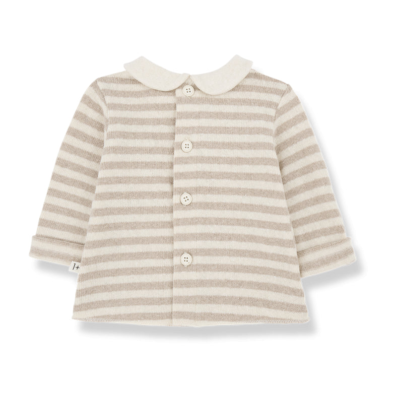 soft fleece striped long sleeve shirt with collar - alizee -beige