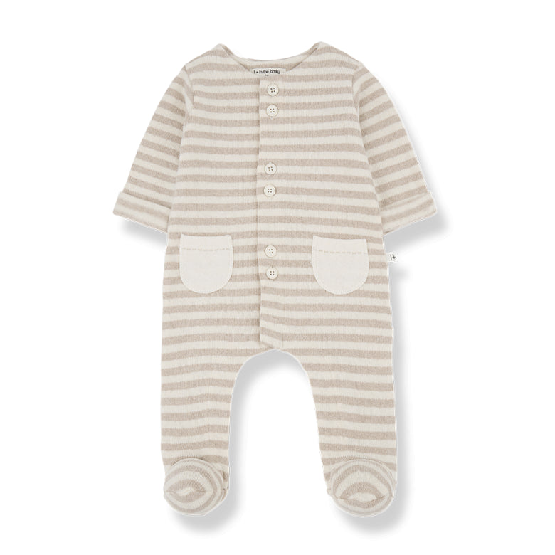 soft striped fleece onesie - milo - beige