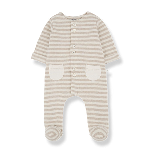 soft striped fleece onesie - milo - beige