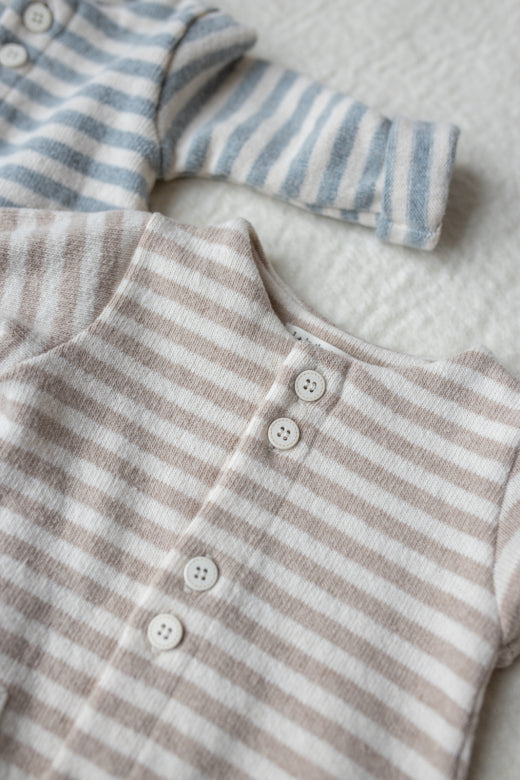 soft striped fleece onesie - milo - beige