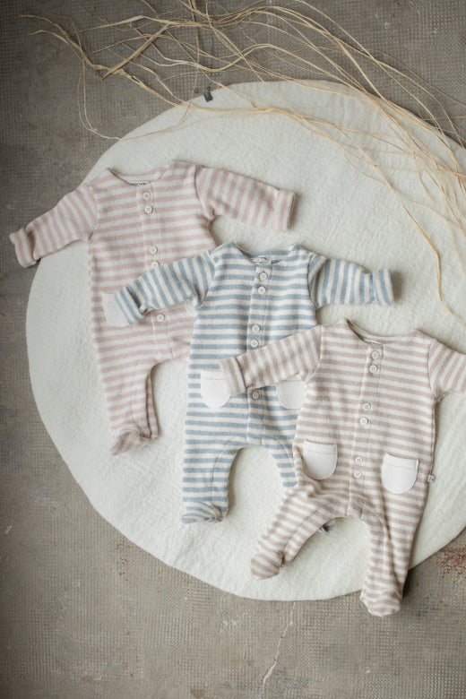 soft striped fleece onesie - milo - beige