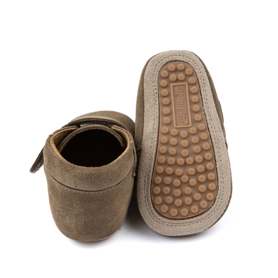 baby slofjes velcro - kaki suede