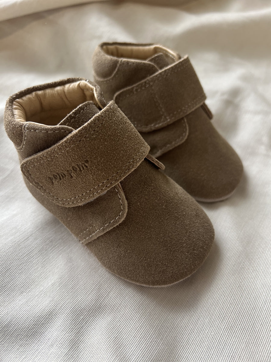 baby slofjes velcro - kaki suede