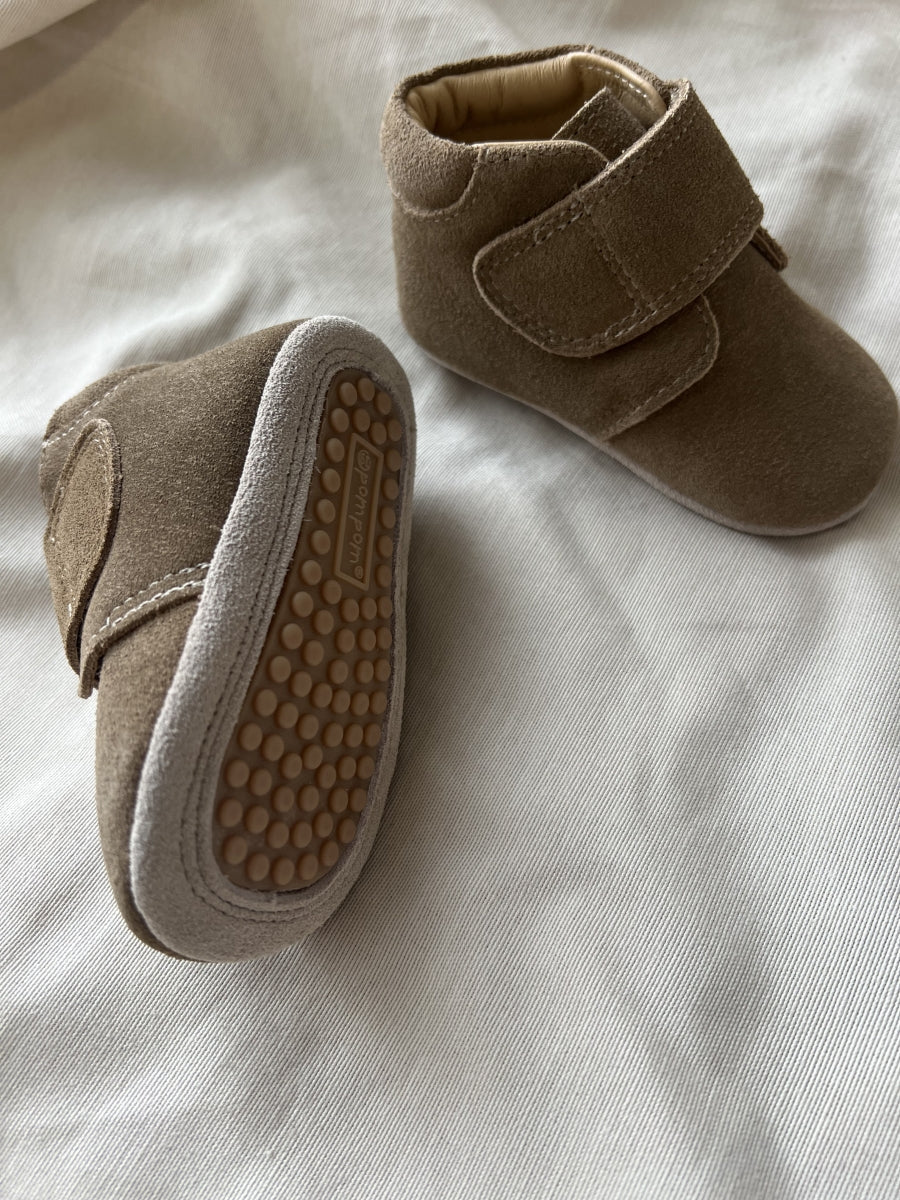 baby slofjes velcro - kaki suede