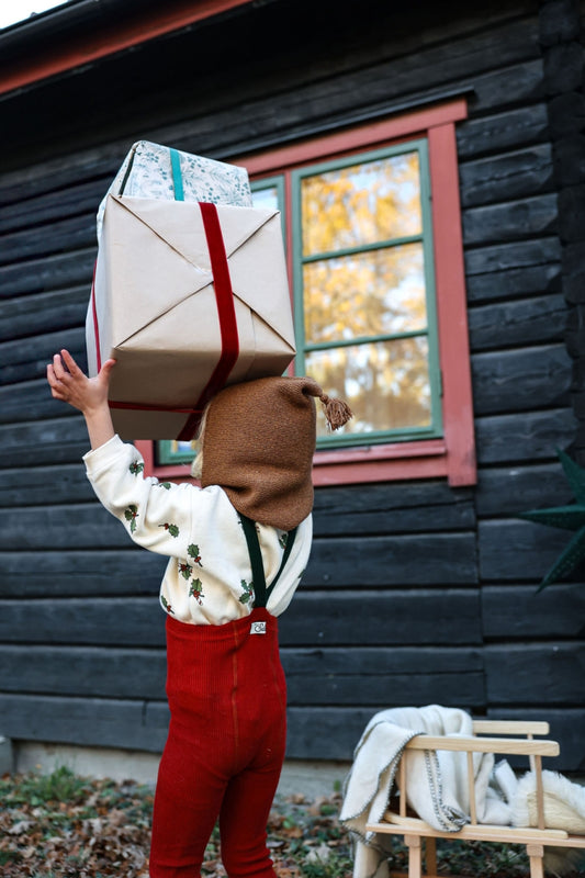 footless cotton tights - maple leaf & dark forest green