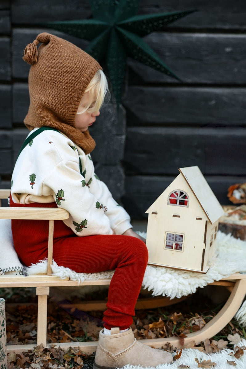 footless cotton tights - maple leaf & dark forest green