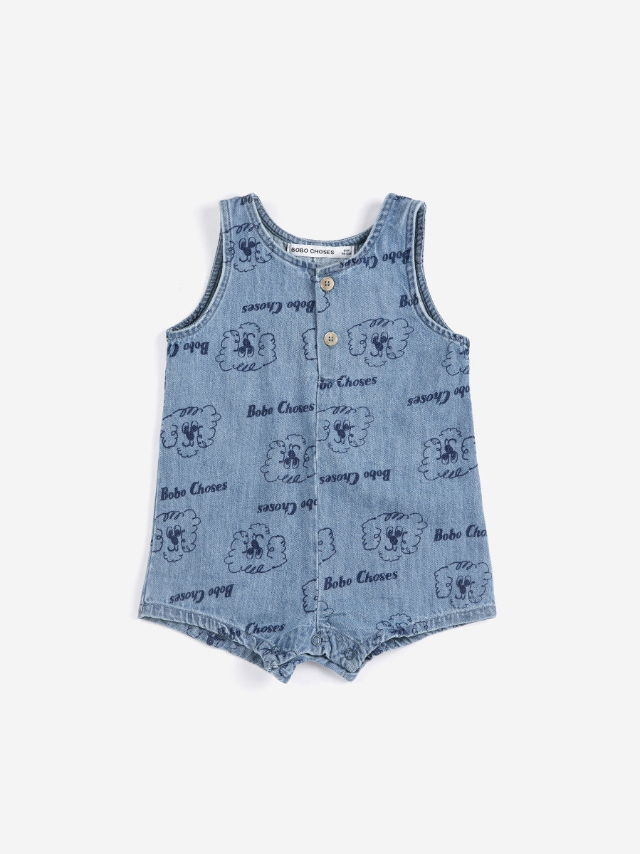 pickles the dog all over denim playsuit